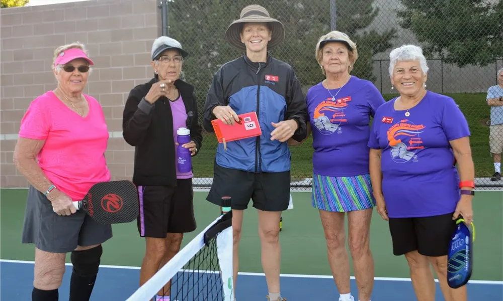 Senior women playing pickleball at Idaho Senior Games